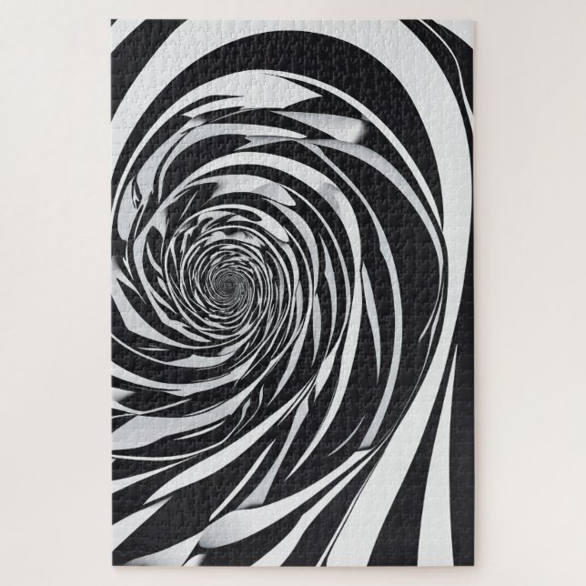Black and White Optical Illusion Spiral Abstract Jigsaw Puzzle (Vertical)