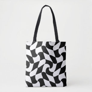 black and white optical illusion tote bag
