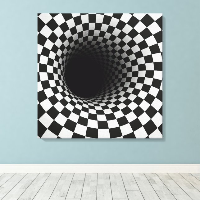 Black and White Optical Illusion Tunnel Canvas Print (Insitu(Wood Floor))