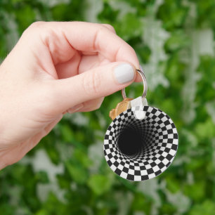 Black and White Optical Illusion Tunnel Keychain