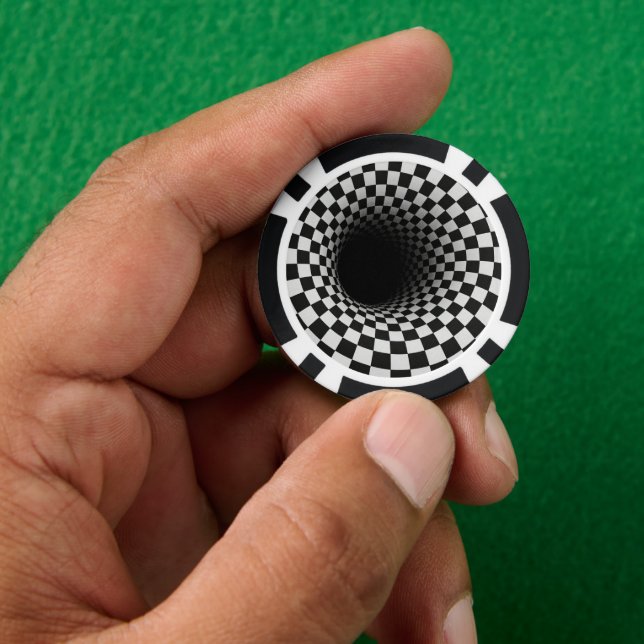 Black and White Optical Illusion Tunnel Poker Chips (Hand)