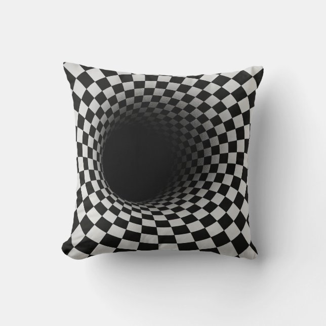 Black and White Optical Illusion Tunnel Throw Pillow (Front)