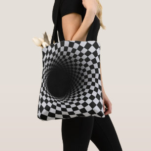 Black and White Optical Illusion Tunnel Tote Bag