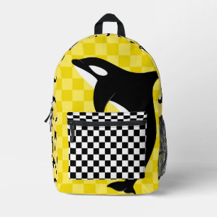 Black And White Orca Killer Whale Check  Printed Backpack