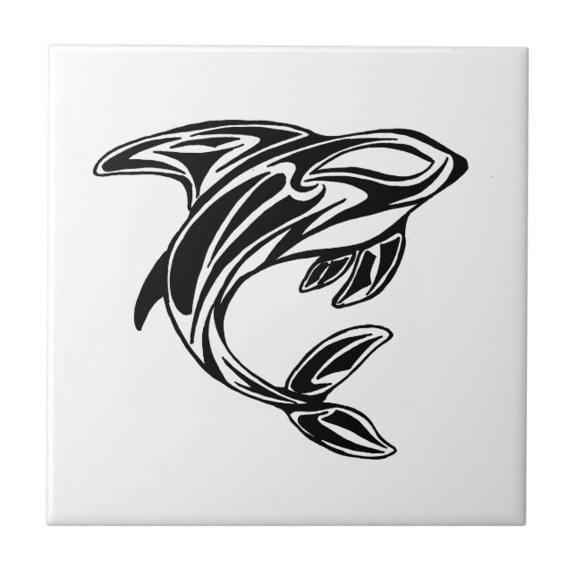 Black and White Orca Tattoo Ceramic Tile (Front)