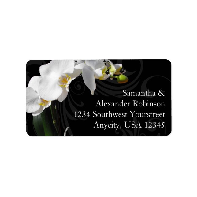 Black and White Orchid Flower Custom Address Label (Front)