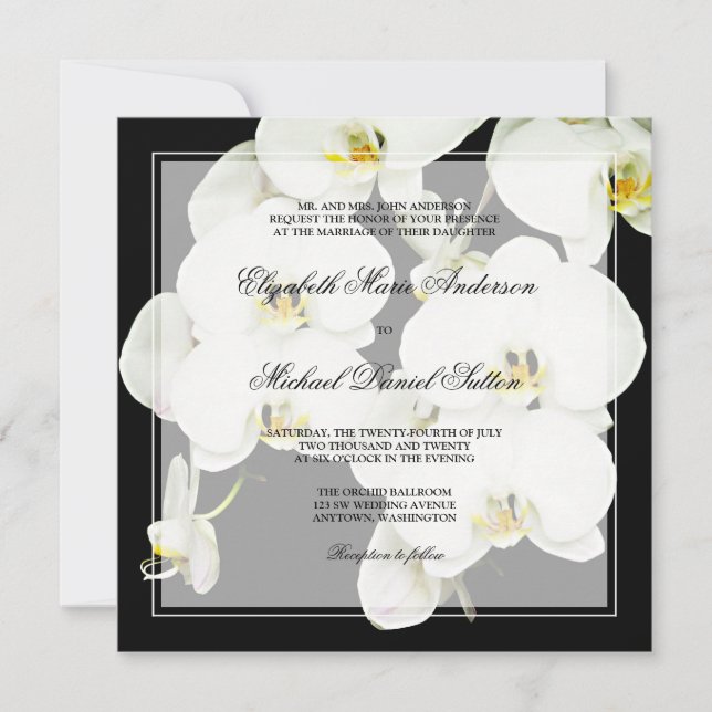 Black and White Orchid Wedding Invitations (Front)