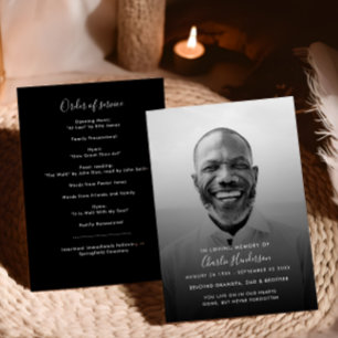 Black and White Order of Service Photo Memorial Program
