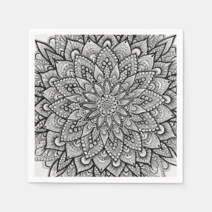 Black and White Original Art Mandala Napkin