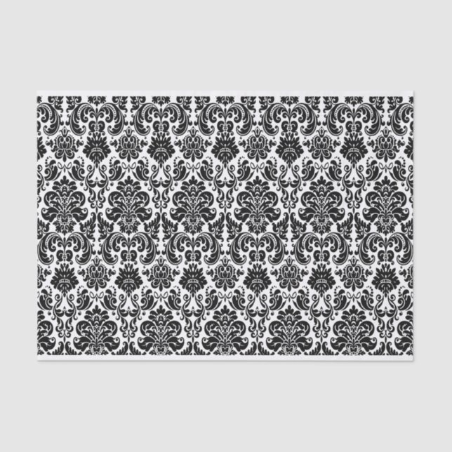 Black and White Ornamental Damask Pattern Tissue Paper (Front)