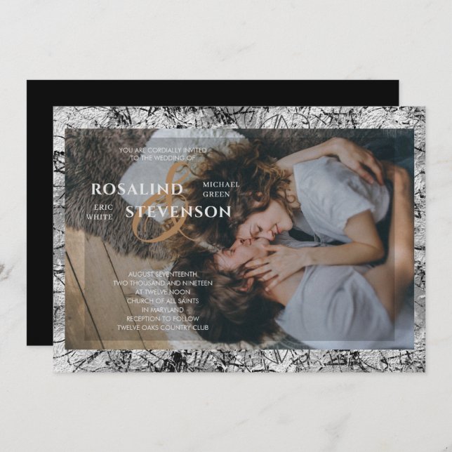 Black and White Ornamental Texture Photo Wedding Invitation (Front/Back)