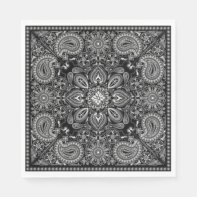 Black and White Ornate Bandana Napkin (Front)