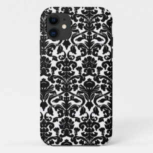 Black and White Ornate Floral Damask Pattern iPhone 11 Case