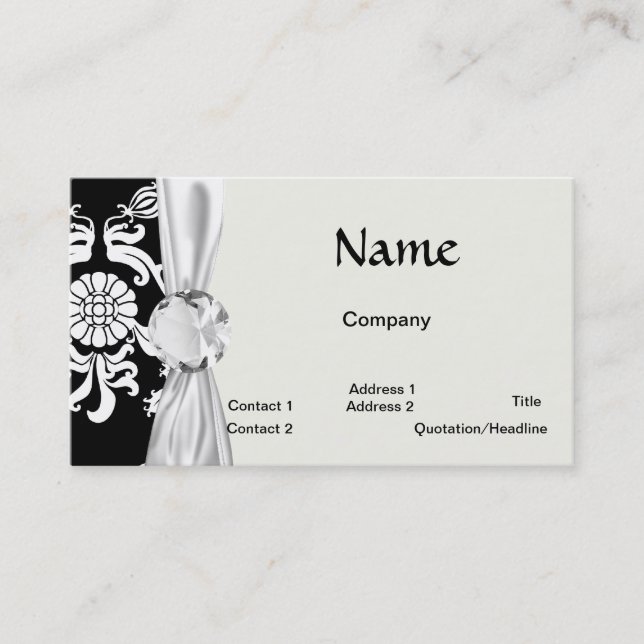 black and white ornate funky damask business card (Front)