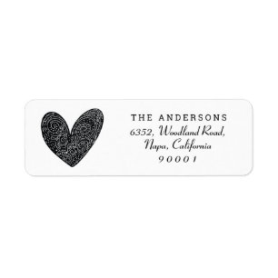 Black and White Ornate Heart Return Address Label
