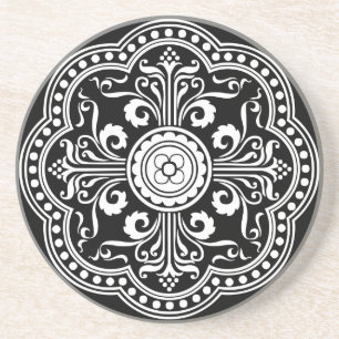 Black and White Ornate Victorian Pattern Coaster