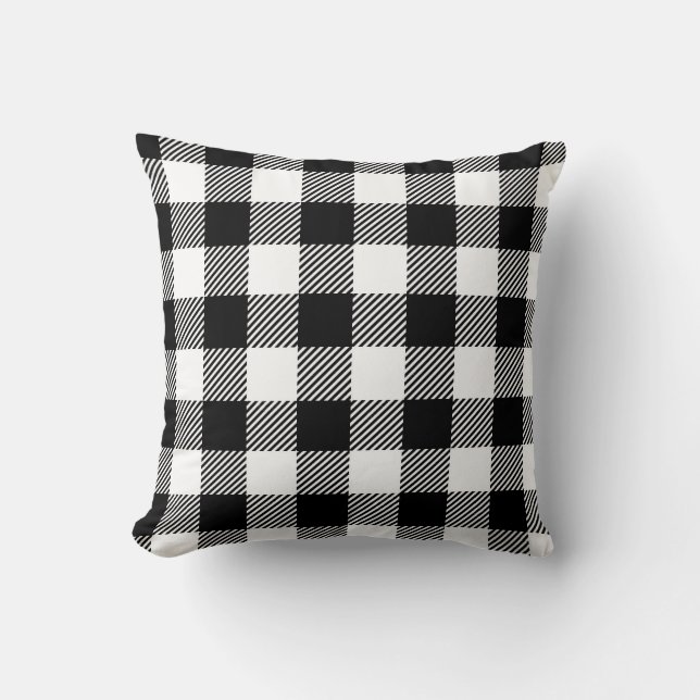 Black and White Outdoor Gingham Buffalo Check Patt Throw Pillow (Front)
