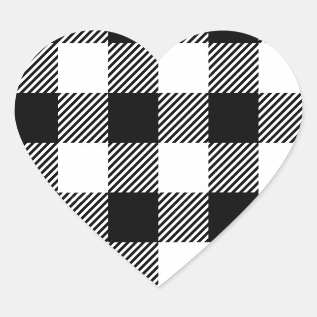 Black and White Outdoor Gingham Pattern Art Design Heart Sticker (Front)