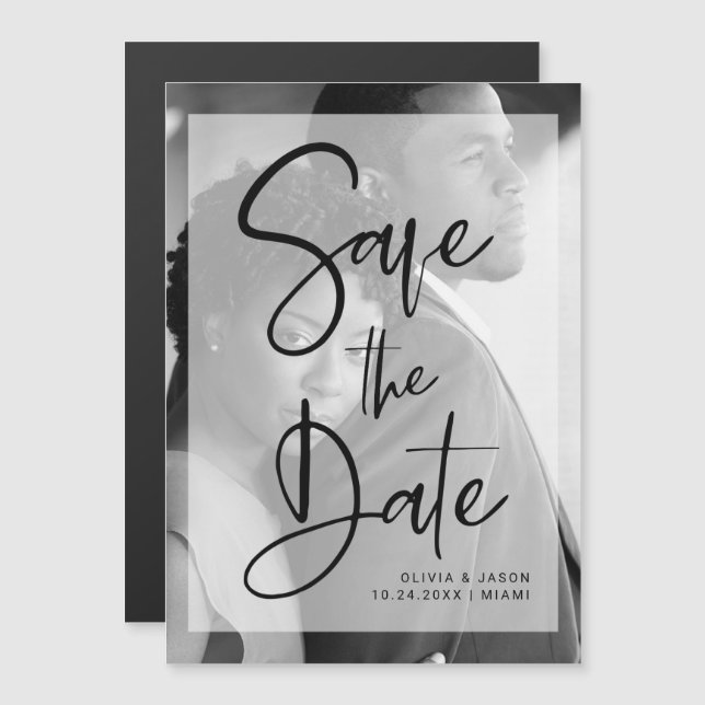 Black and White Overlay | Photo Save the Date Magnetic Invitation (Front/Back)