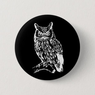 Black and White Owl Design 2 Inch Round Button