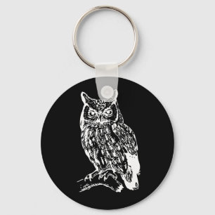 Black and White Owl Design Keychain