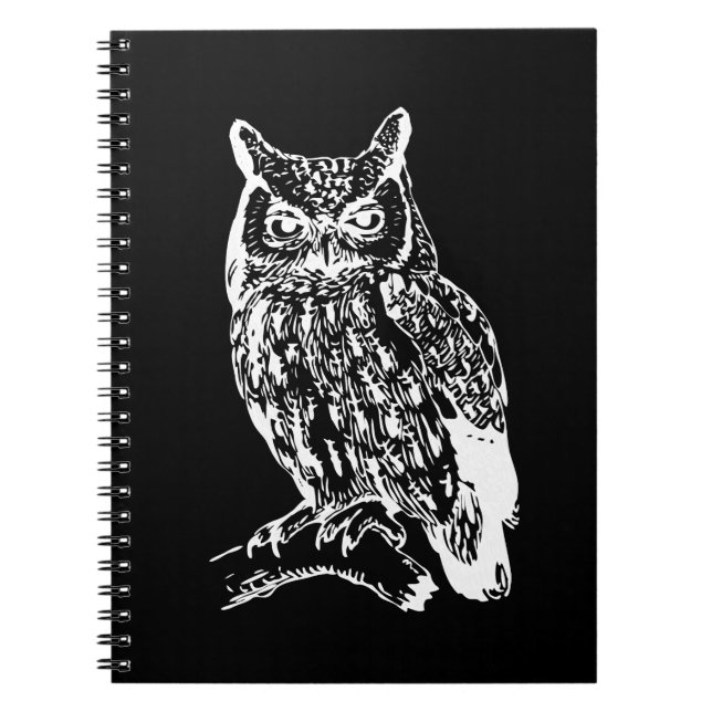 Black and White Owl Design Notebook (Front)