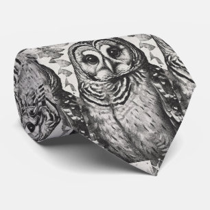 Black and White Owl Pattern Tie