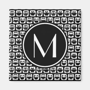 Black and White Owls Personalized Monogram Magnet