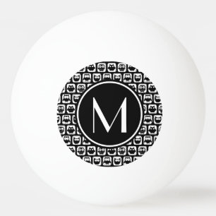 Black and White Owls Personalized Monogram Ping Pong Ball
