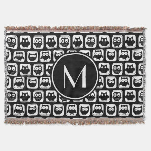 Black and White Owls Personalized Monogram Throw Blanket