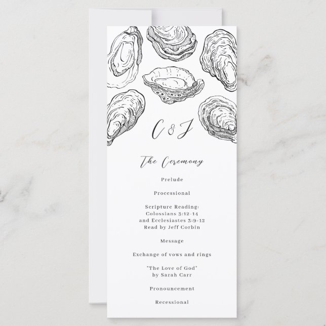 Black and White Oyster Wedding Program (Front)