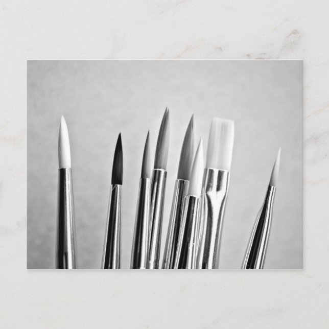Black and white paint brushes design postcard (Front)