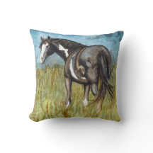 Black and White Paint Horse Watercolor Art