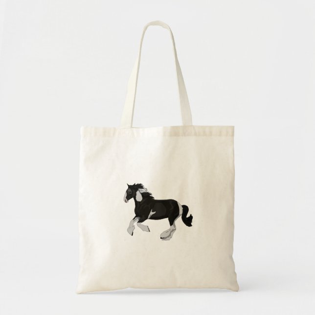 Black and White Paint Pinto Gypsy Vanner Horse Tote Bag (Front)