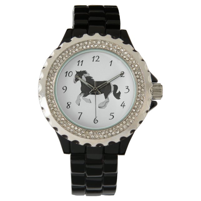 Black and White Paint Pinto Gypsy Vanner Horse Watch (Front)