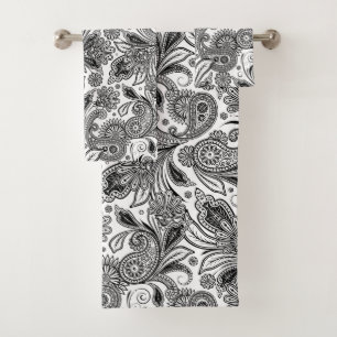 Black and white paislely bath towel set