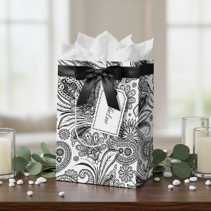 Black and white paislely medium gift bag