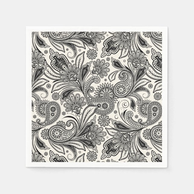 Black and white paislely  napkin (Front)