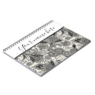 Black and white paislely personalized notebook