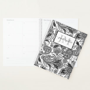 Black and white paislely personalized planner