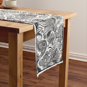 Black and white paislely short table runner