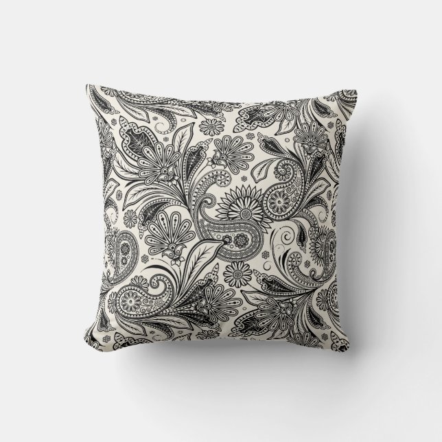 Black and white paislely  throw pillow (Front)