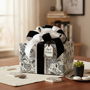 Black and white paislely  wrapping paper