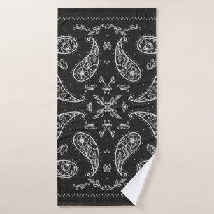 Black and White Paisley Bandana Ornament Print. Vi