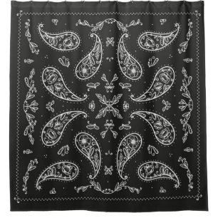 Black and White Paisley Bandana Ornament Print. Vi