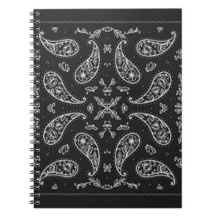Black and White Paisley Bandana Ornament Print. Vi Notebook