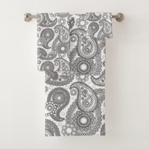 Black and White Paisley Bath Towel Set