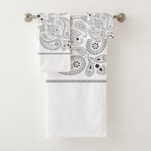 Black and White Paisley Bath Towel Set