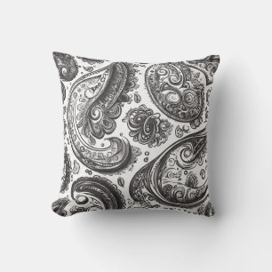 Black and White Paisley Elegance Throw Pillow