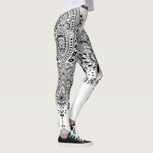 Black and white paisley mandala leggings